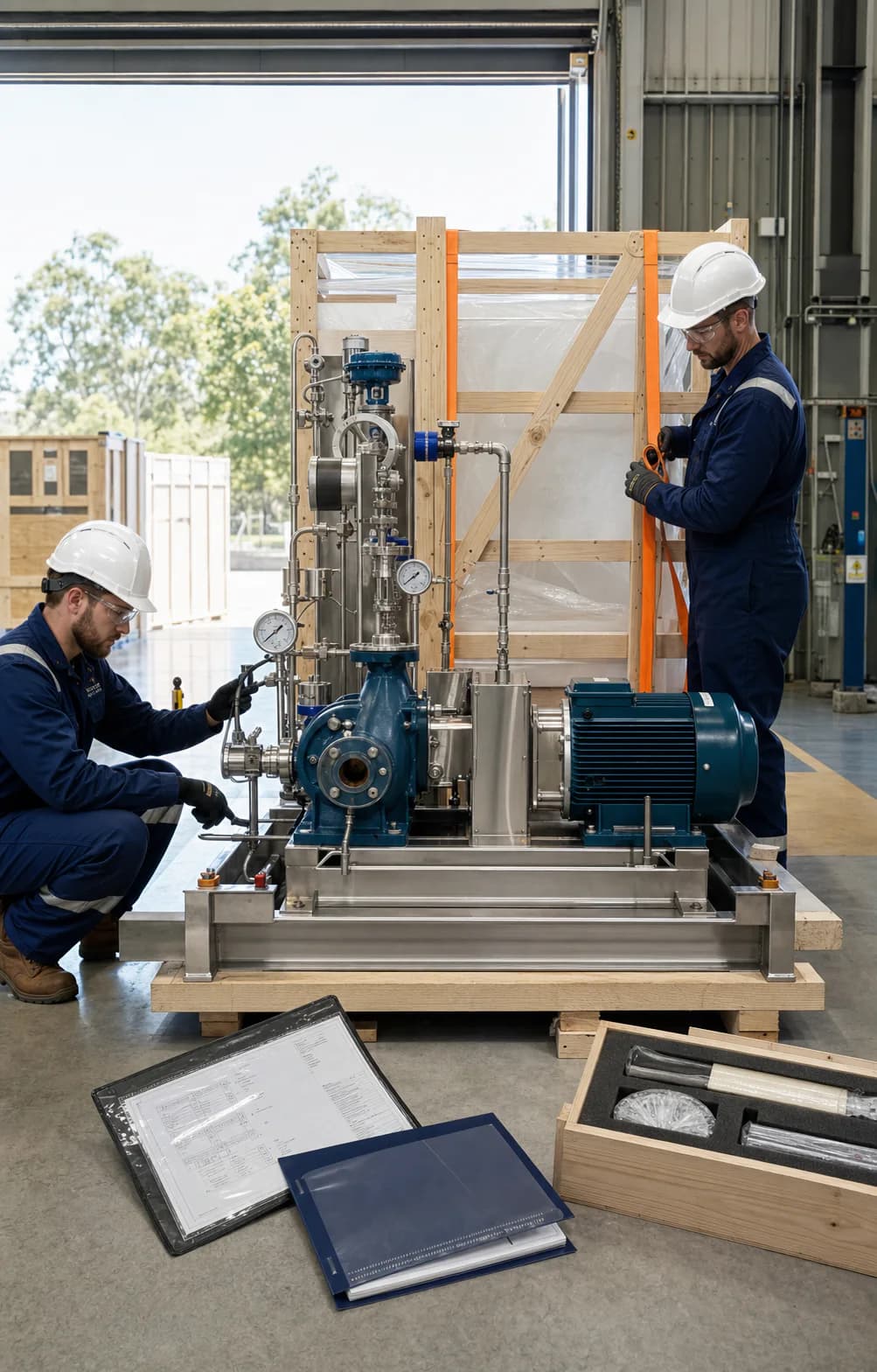 Industrial motor and pump package prepared for project delivery