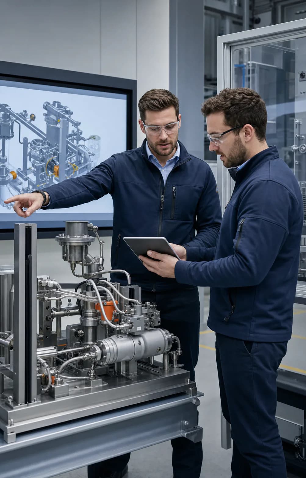 Engineers reviewing equipment selection and package documentation